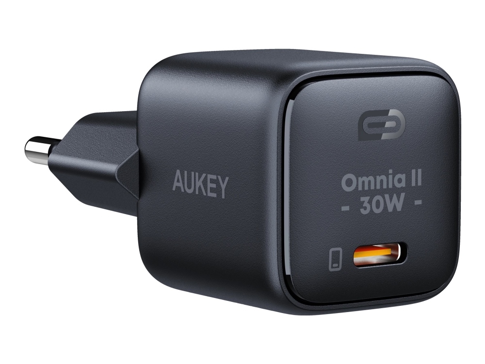 Aukey Omnia Ii - Strømforsyningsadapter - Gan - 30 Watt - Pd 3.0, Pd/Pps, Qc 4.0+, Qc 2.0, Qc 3.0 (Usb, Usb-C)