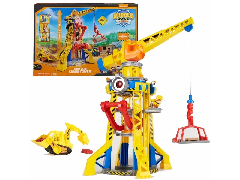 Rubble & Crew Rubble Und Crew - Kran-Spielset Baupfoten Hof 68 Cm, Mit Rubble-Figur, Planierraupen-Fahrzeug Und 340 G Build-It Kinetic Sand, Licht Un