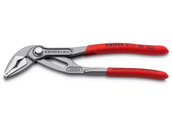 Knipex Cobra Es 87 51 180, 180Mm, Pipe / Water Pump Pliers (Black/Red, Water Pump Pliers, 18-Way Adjustable)