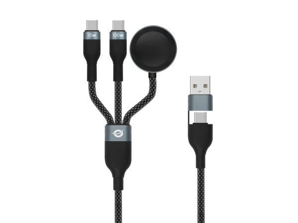 Conceptronic Etta08b15 3-In-1 100W Schnellladekabel, 1,5 M, Usb-C, Apple Watch Ladegerät, Usb 2.0, 5A, E-Mark, 1,5 M, Usb A, 2 X Usb C, Usb 2.0, 0,48