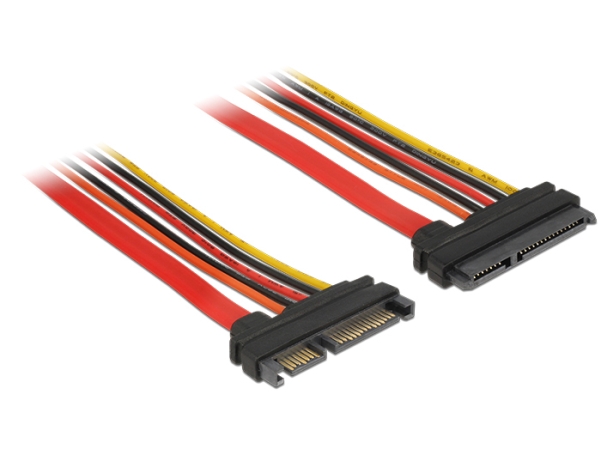 Delock - Sata-Forlængerkabel - Serial Ata 150/300/600 - Sata Kombi (Han) Til Sata Kombi (Hun) - 20 Cm