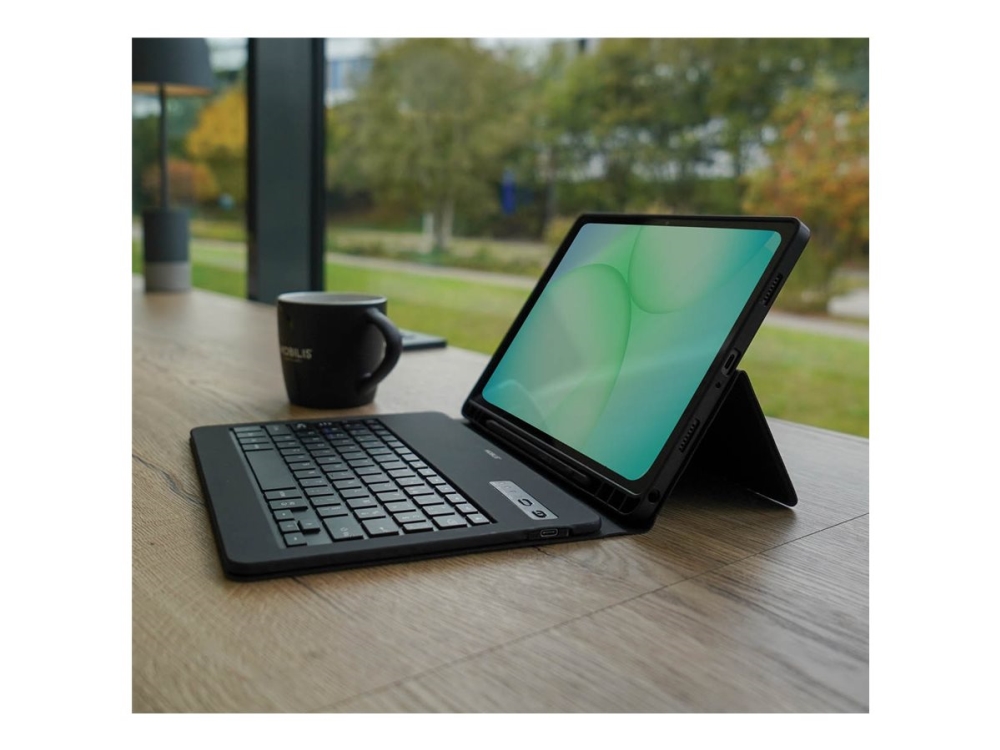 Mobilis Element - Tastatur og folio-kasse (folioetui) - with french bluetooth keyboard - trådløs - Bluetooth - AZERTY - sort tastatur, sort etui - for Samsung Galaxy Tab A11+, Tab A9+