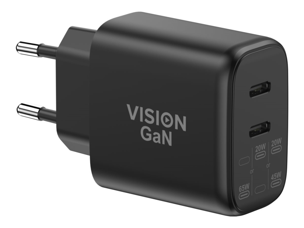 Vision - Strømforsyningsadapter - 65 Watt - 4.05 A - 2 Output-Stikforbindelser (Usb-C) - Mfi Certified - Europa