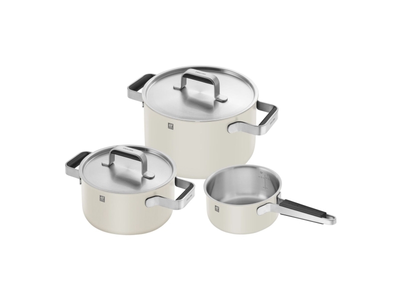 Zwilling Pure gryde- og pandesæt - Elfenben-Hvid - 3 dele, 18/10 rustfrit stål