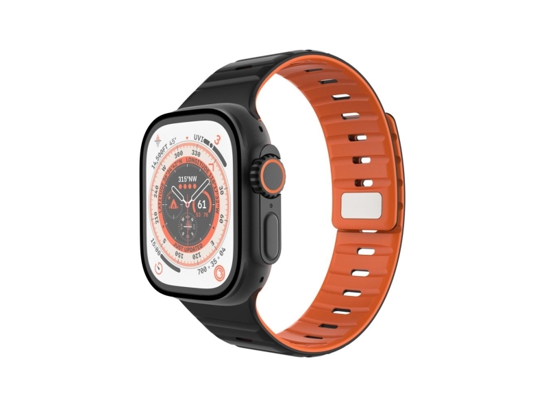 Fixed Silicone Magnetic Strap, Gurt, Smartwatch, Schwarz, Apple, Apple Watch 42/44/45/46/49Mm, Silikon, Edelstahl