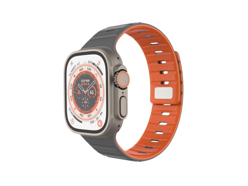 Fixed Silicone Magnetic Strap, Gurt, Smartwatch, Hellgrau, Apple, Apple Watch 42/44/45/46/49Mm, Silikon, Edelstahl