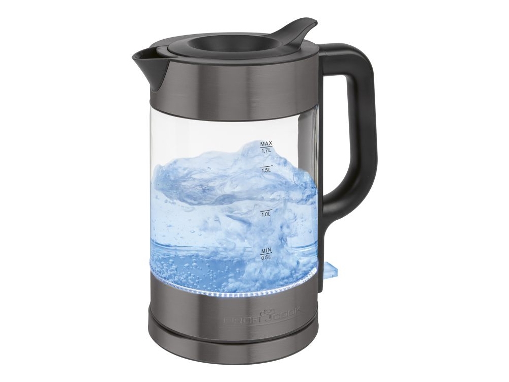 Proficook Pc-Wks 1322 G, 1,7 L, 2200 W, Sort, Transparent, Glas, Rustfrit Stål, Vandmåler, Overophedningsbeskyttelse