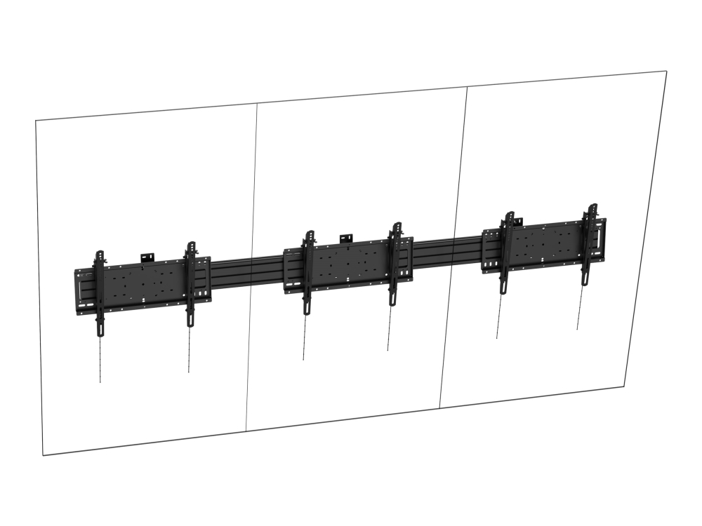 Vision - Monteringssæt (Vægmontering, Skinne Monteret Base) - Robust - For 3 Lcd Skærme - Portræt - Stål, Aluminium - Sort - Skærmstørrelse: 65"-75"