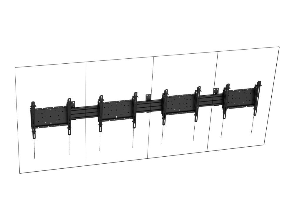Vision - Monteringssæt (Vægmontering, Skinne Monteret Base) - Robust - For 4 Lcd Displays - Portræt - Stål, Aluminium - Sort - Skærmstørrelse: 50"-55