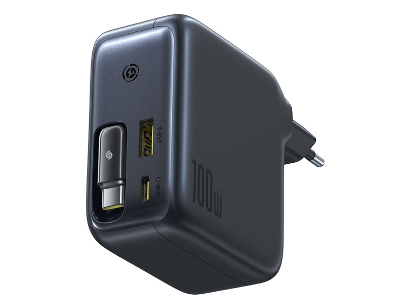 Baseus Enercore Cj11 Netzladegerät 100W Mit Usb-A Und Usb-C Sowie Aufrollbarem Usb-C-Kabel – Schwarz