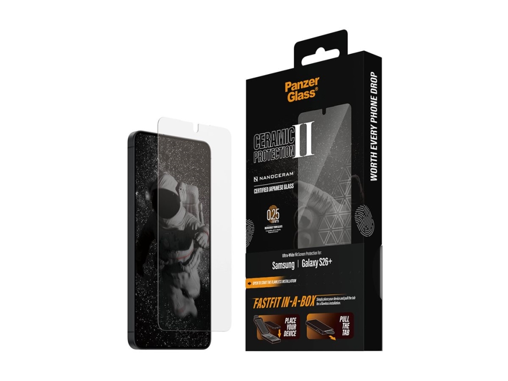 Panzerglass Ceramic Displayschutz Samsung Galaxy S26+ | Ultra-Wide Fit M. Fastfit In-A-Box, Samsung, Samsung - Galaxy S26+, Trockene Anwendung, Kra