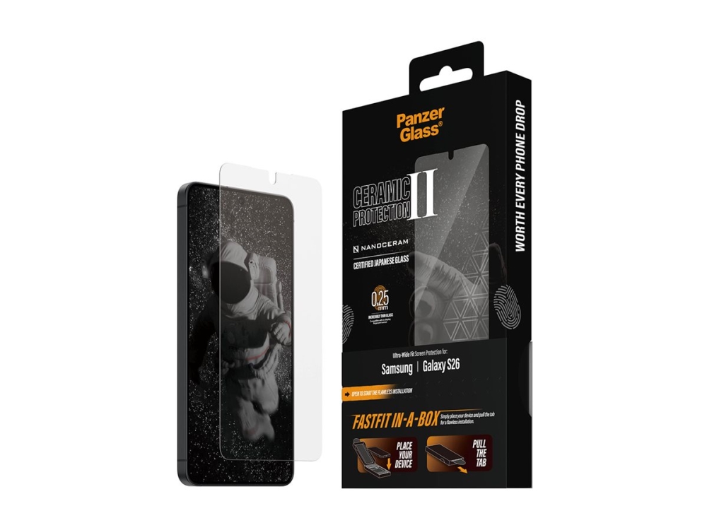 Panzerglass Ceramic Displayschutz Samsung Galaxy S26 | Ultra-Wide Fit M. Fastfit In-A-Box, Samsung, Samsung - Galaxy S26, Trockene Anwendung, Kratz