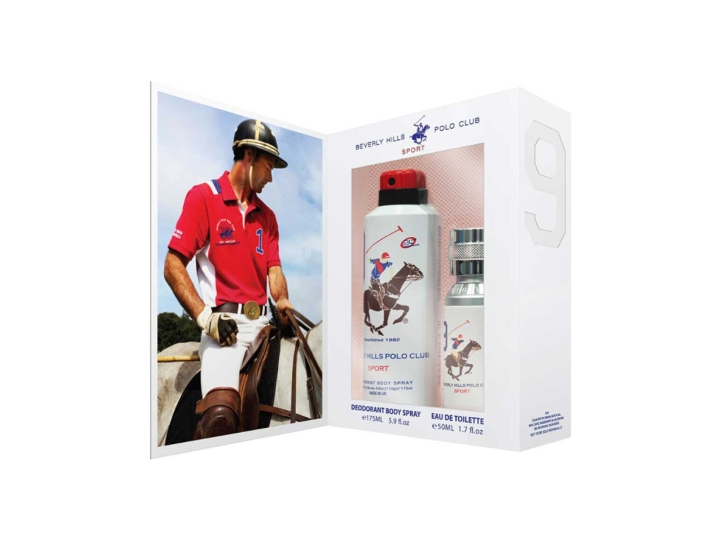 Gift Set Beverly Hills Polo Club: 1982 - Sport 8, Eau De Toilette, For Men, 50 ml + 1982 - Sport 9, Anti-Perspirant, Deodorant Spray, For Women, 150