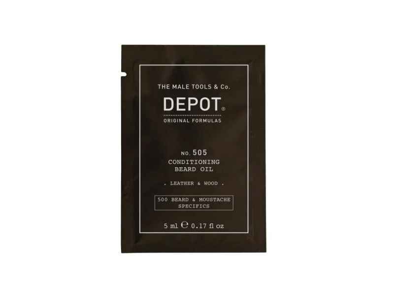 Depot, 500 Beard & Mustache Specifics No. 505, Beard Oil, Leather & Wood, Vitamin E, For Shine & Softness, 5 ml | Hårvård - Skäggolja - Skäggolja | GameStuff