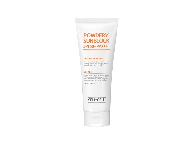 Cell By Cell, Powdery Sunblock, Protecting The Skin Barrier, Sunscreen Cream, For Face, SPF 50+, 100 ml