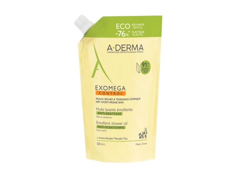 A-Derma, Exomega Control, Emollient, Shower Oil, For Very Dry To Atopic Sensitive Skin, 500, ml Refill