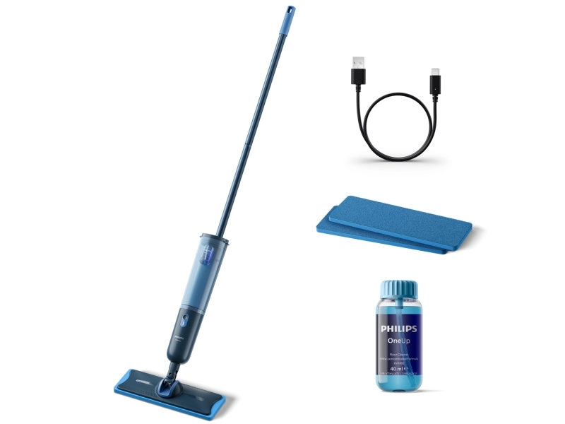 Philips OneUp 3000 Series elektrisk moppe, Cordless mop, Laminat, Fliser, Vinyl, Træ, Sten, Våd, 312 ml, 0,27 L, Blå