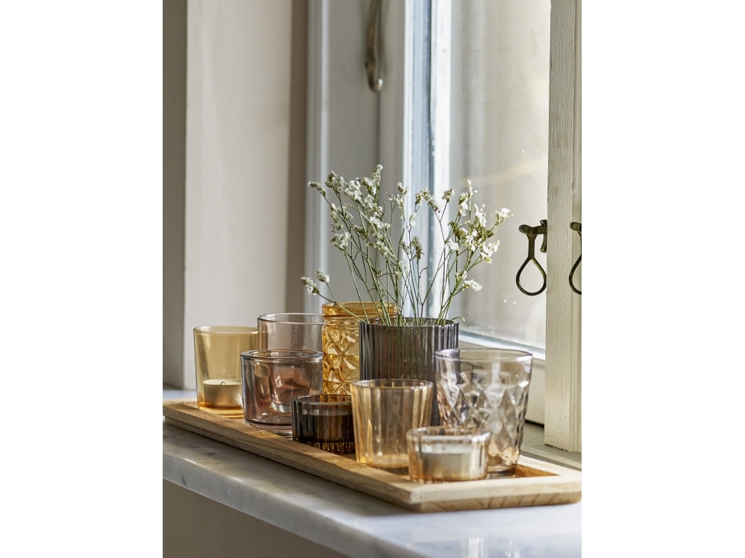 Bloomingville - Sanga Bakke m/Fyrfadsstage, Brun, Glas, L56xH10xW14 cm, Set of 10