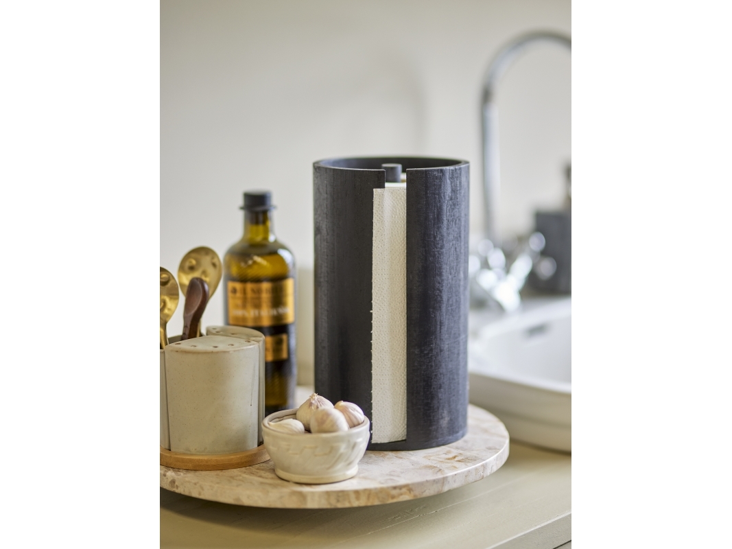 Køkkenrulleholder/papirrulleholder Bloomingville Celian i sort paulownia træ Ø14,5 x H25,5 cm