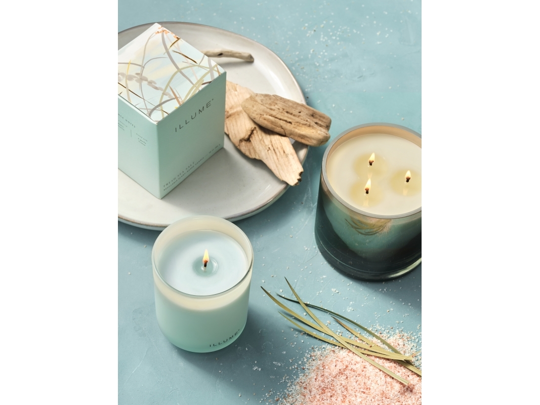 Bloomingville - Fresh Sea Salt Statement Glas Duftlys, Blå,, 590 G. - 60 Hours - D11,5xH12 cm