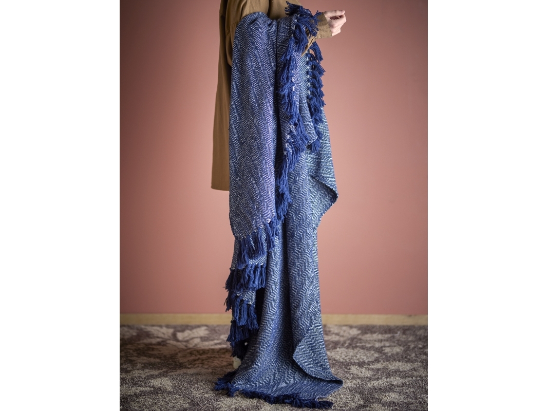 Creative Collection Herringbone Decke, Blau, Recycelte Baumwolle