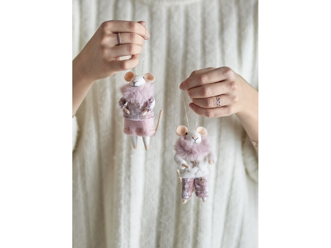 Bloomingville - Peo Ornament, Rosa, Uld, L8xH13xW6 cm, Set of 2