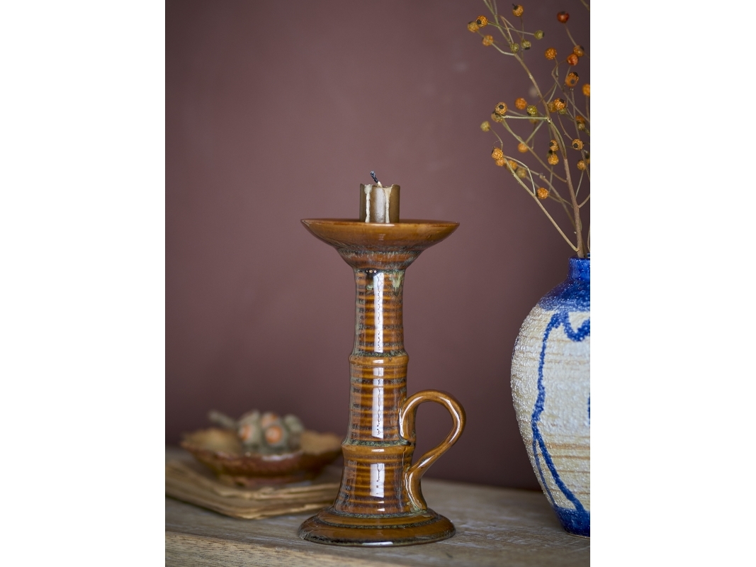 Bloomingville - Rigby Lysestage, Brun, Stentøj, D9,5xH18 cm