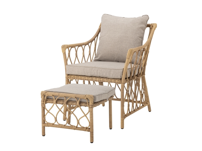 Bloomingville Belluce Loungesessel Mit Hocker, Natur, Polyrattan