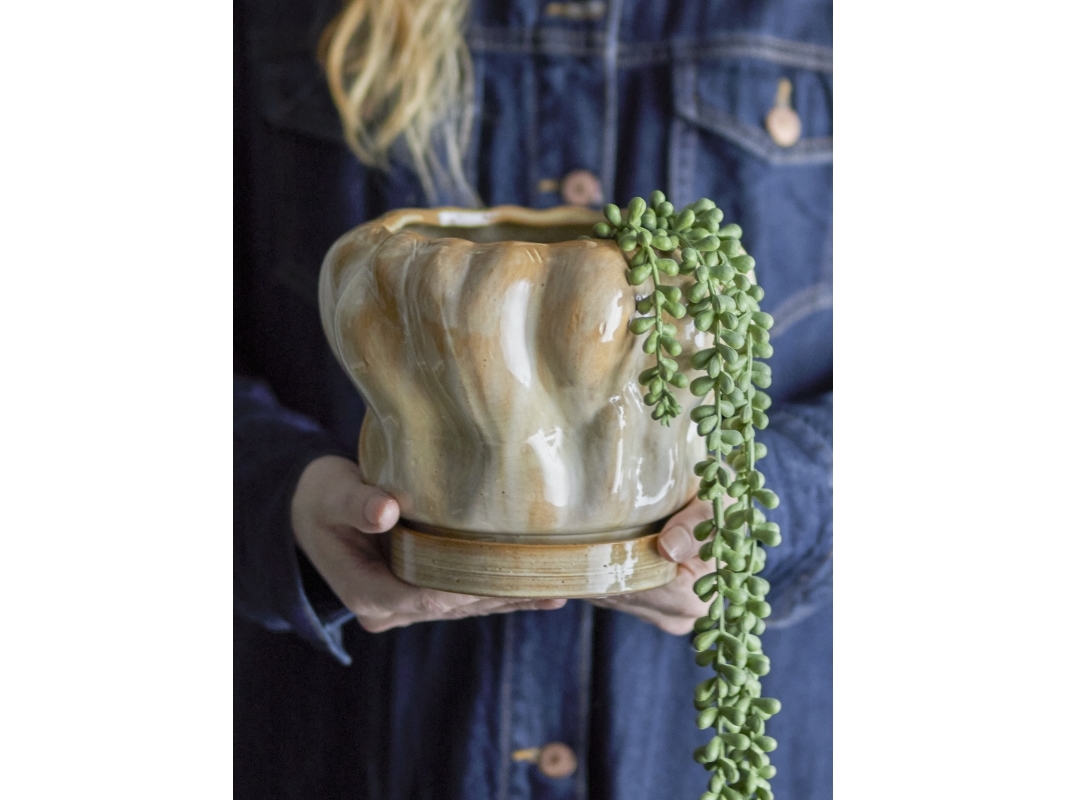 BLOOMINGVILLE Hollis Blomkruka med fat, Naturell, Stengods | Baby & barn - Dekoration - Burkar och krukor | GameStuff