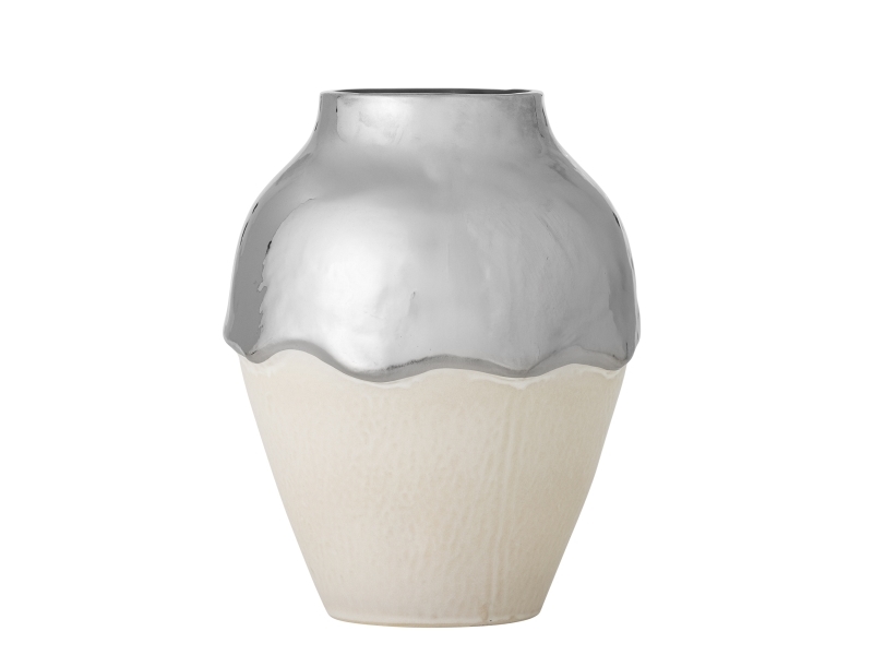 Bloomingville Silvio Vase, Silber, Steingut