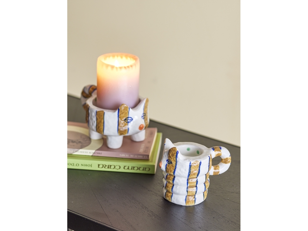 Bloomingville - Caty Lysestage, Brun, Stentøj, L16xH8xW10,5/L12xH9,5xW8 cm, Set of 2