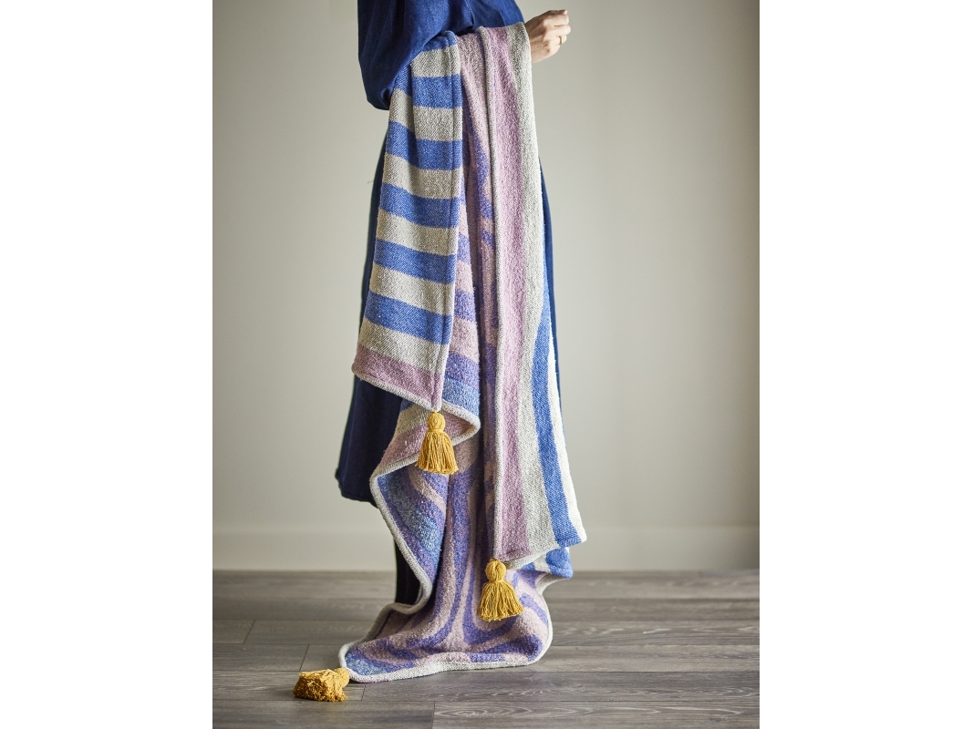 Bloomingville - Arlie Plaid, Blå, Genanvendt Bomuld, L160xW130 cm