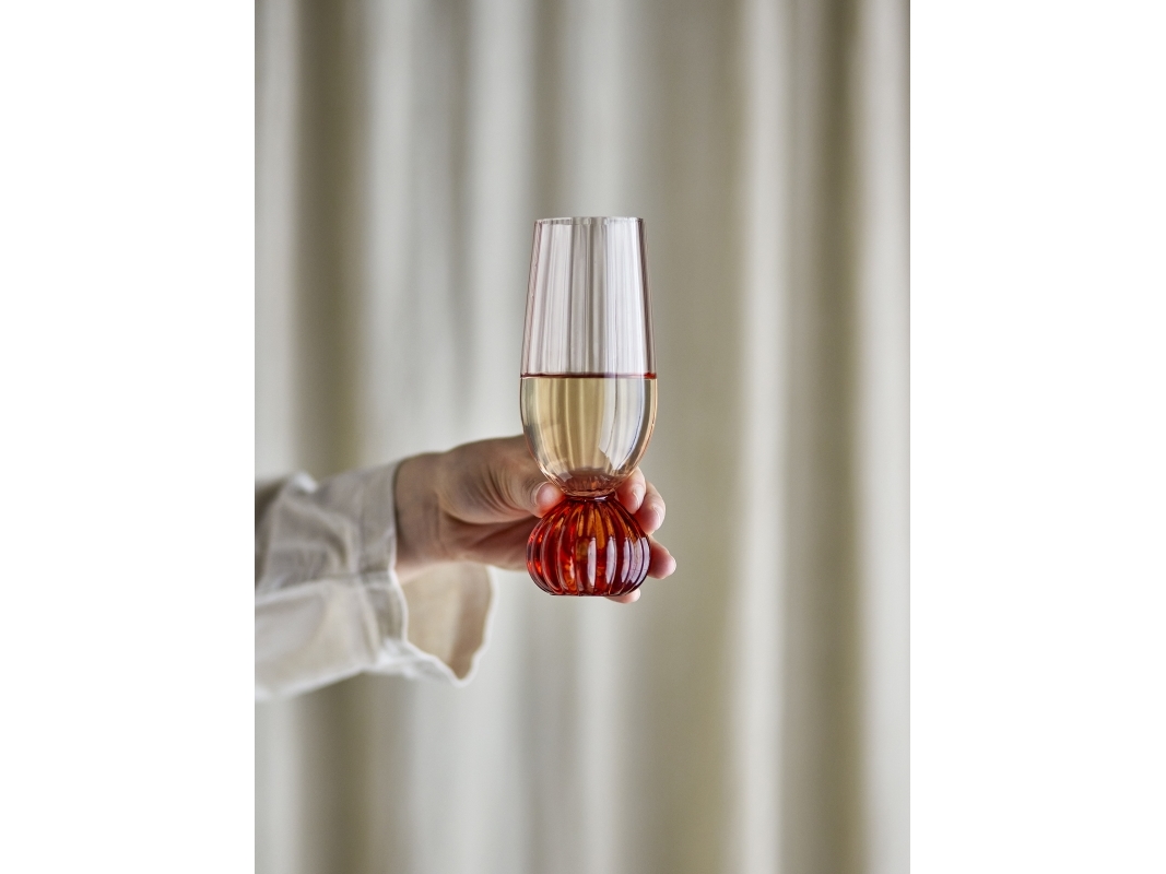 Bloomingville - Taurin Champagneglas Med Riller - Rosa - 25 Cl