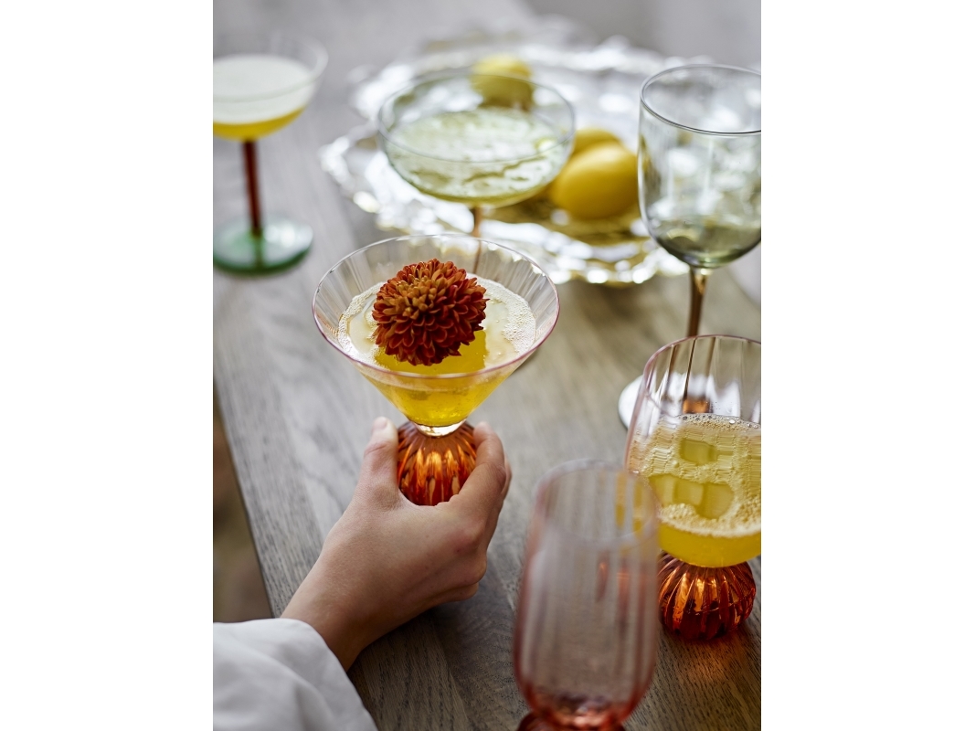 Bloomingville - Taurin Cocktailglas Med Riller - Rosa - 30 Cl