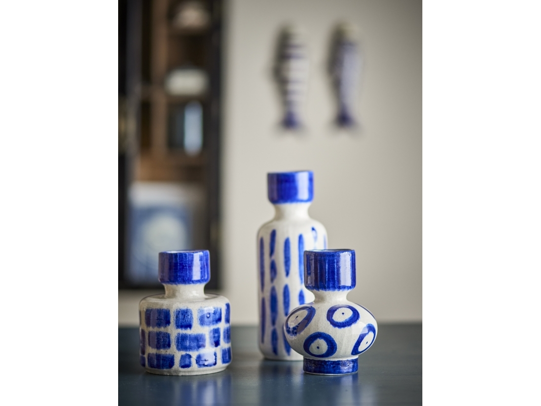 Bloomingville - Romane Vase, Blå, Stentøj, D11,5xH15,5/D12xH15,5/D10xH26 cm, Set of 3