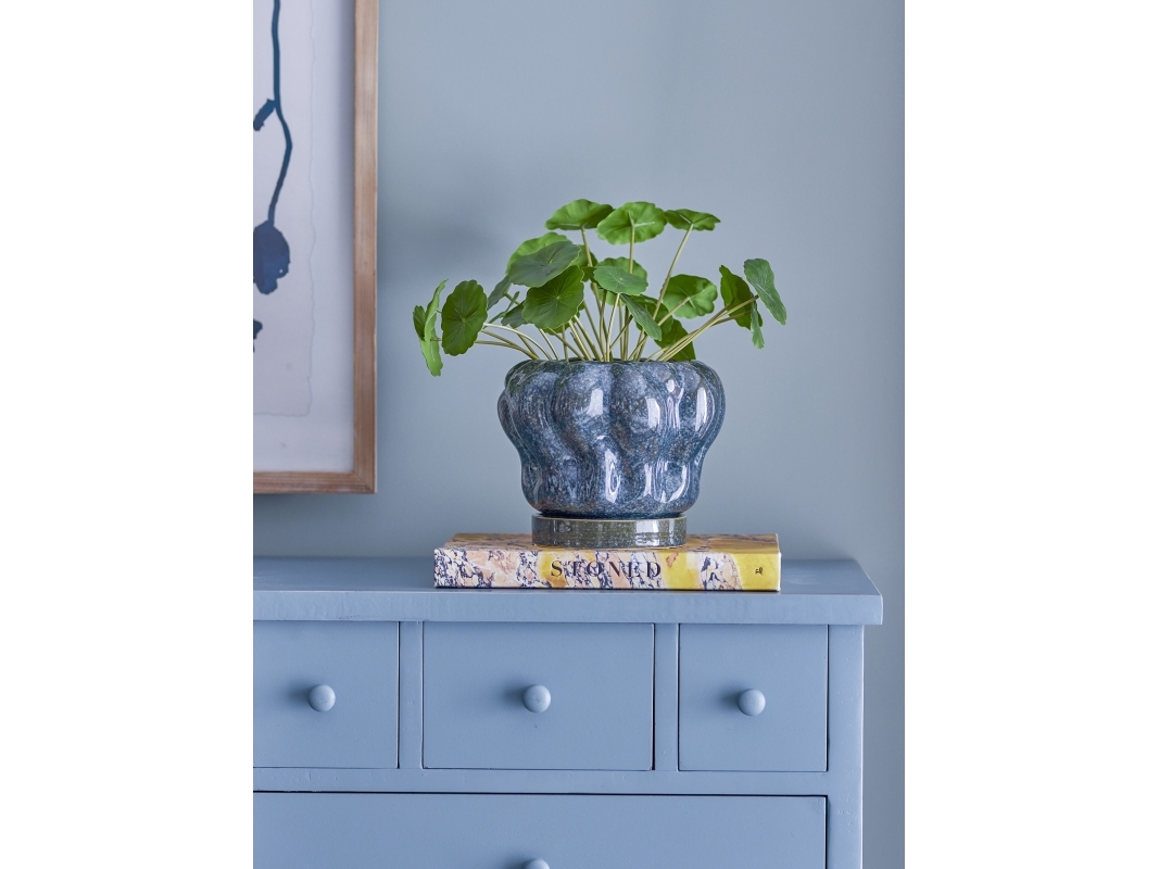 BLOOMINGVILLE Hollis Blomkruka med fat, Blå, Stengods | Baby & barn - Dekoration - Burkar och krukor | GameStuff