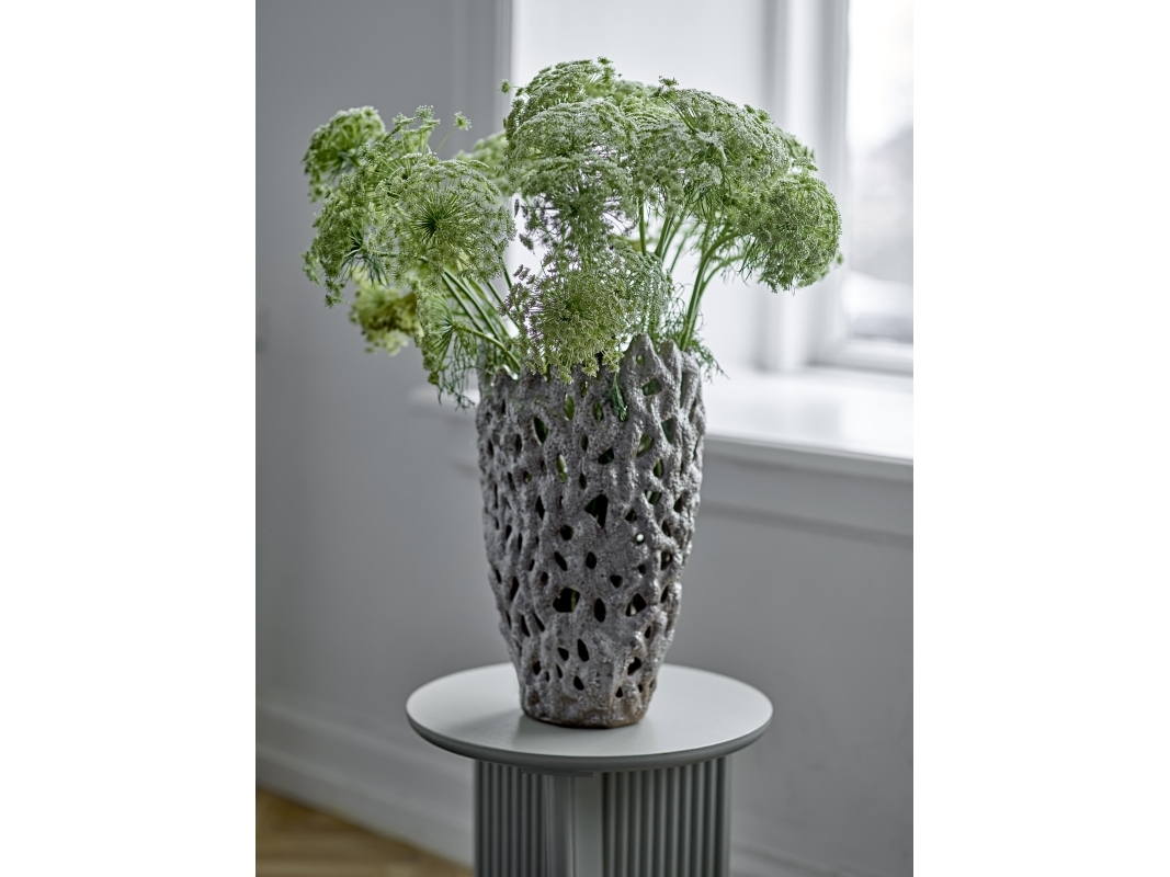 Bloomingville - Eunice Deko Vase, Hvid, Stentøj, D22,5xH37 cm