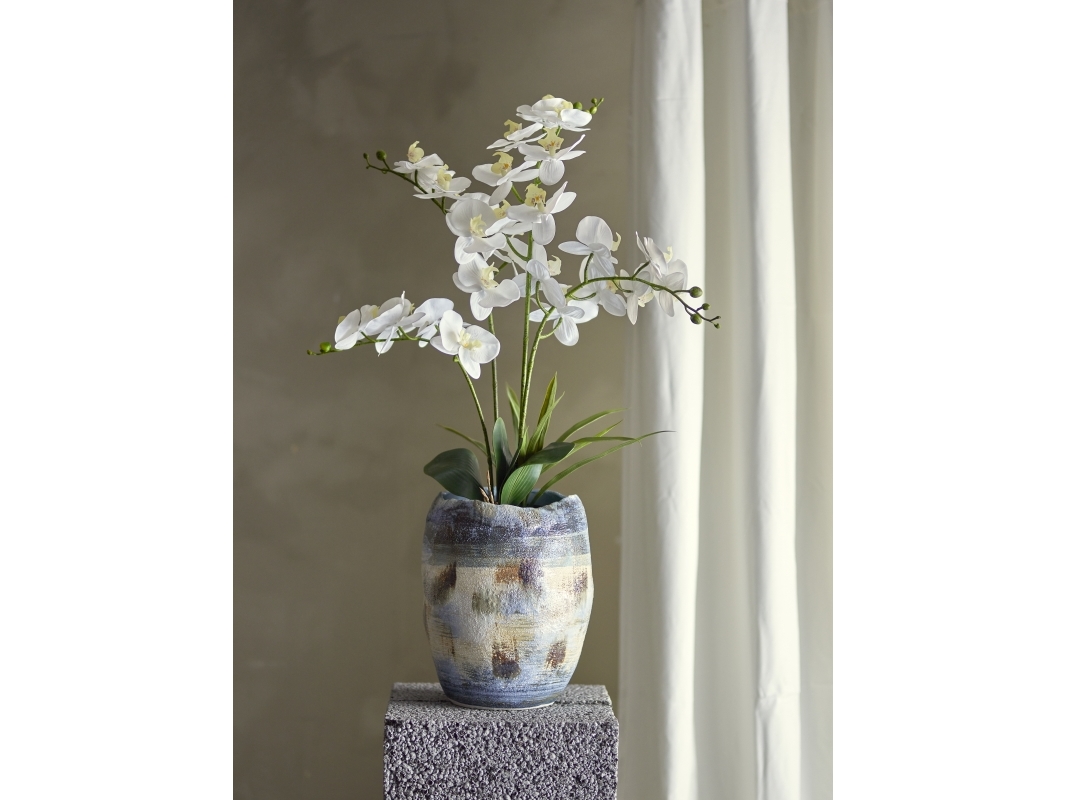 Bloomingville - Orchid Plante, Hvid, Kunstige Blomster, H84 cm, pot D16xH13 cm