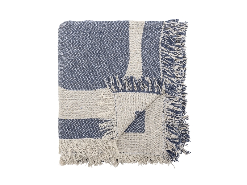 Bloomingville - Ethan Plaid, Blå, Genanvendt Bomuld, L160xW130 cm