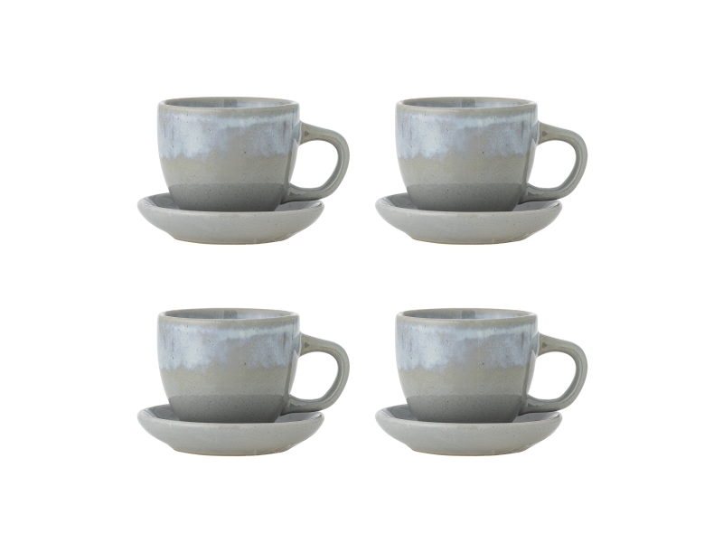 Bloomingville Brenta Tasse Mit Untertasse, Blau, Steingut