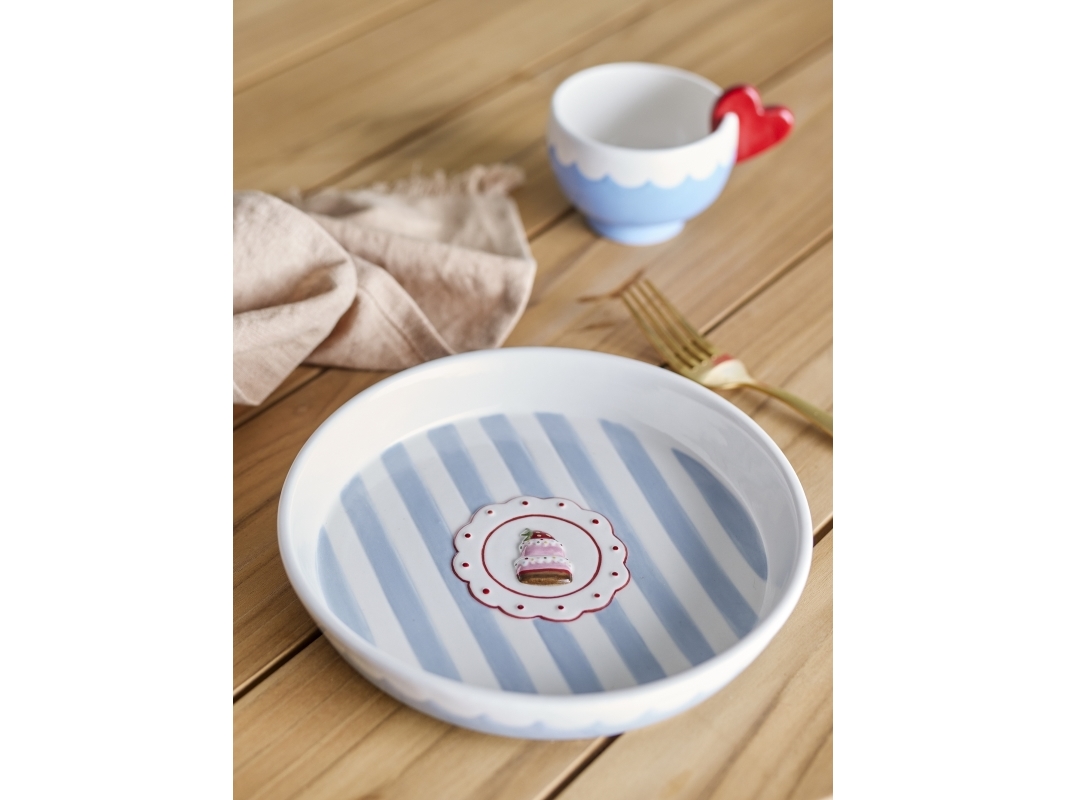 Bloomingville - Lively Serveringsfad, Blå, Stentøj, D20,5xH3,5 cm