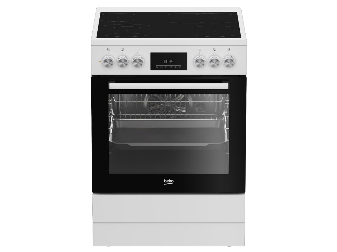 Beko FBM67320WS, Vapaasti seisova liesi, Valkoinen, Rotaatio, Kosketus, Valkoinen, Yläoikea/-vasen, Keraaminen