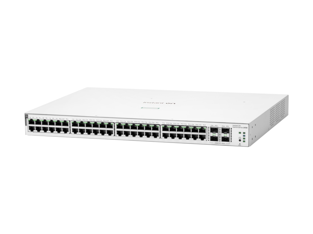 HPE Networking Instant On 1930 48G Class4 PoE 4SFP/SFP+ 370W Switch - Switch - L3 - Administrerad - 48 x 10/100/1000 (PoE) + 4 x 1 Gigabit / 10 Gigabit SFP+ - rackmonterbar - PoE (370 W) | Datortillbehör - Nätverk - Switchar | GameStuff
