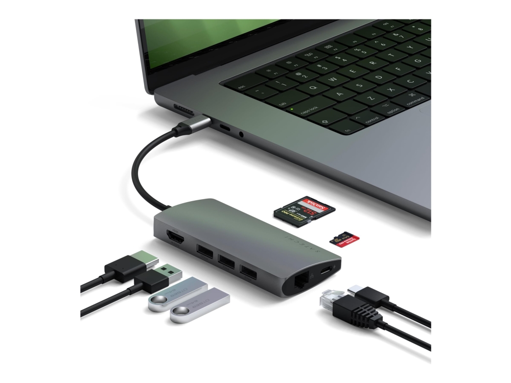 Satechi Aluminum Multi-Port Adapter V2 - Dockningsstation - USB-C - 1GbE | Datorer & Surfplattor - Bärbara tillbehör - Port Replicator och dockning | GameStuff