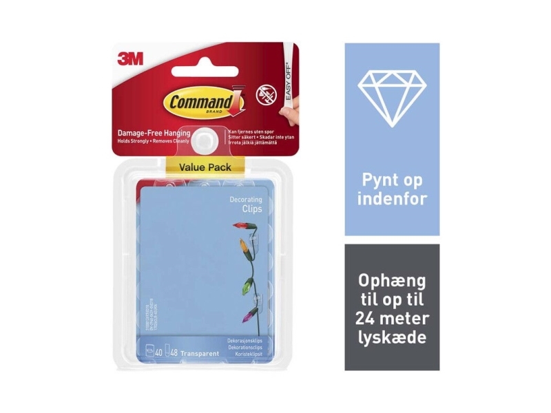 Dekorationsclips med gennemsigtige strips Command Value Pack 17026CLR-40