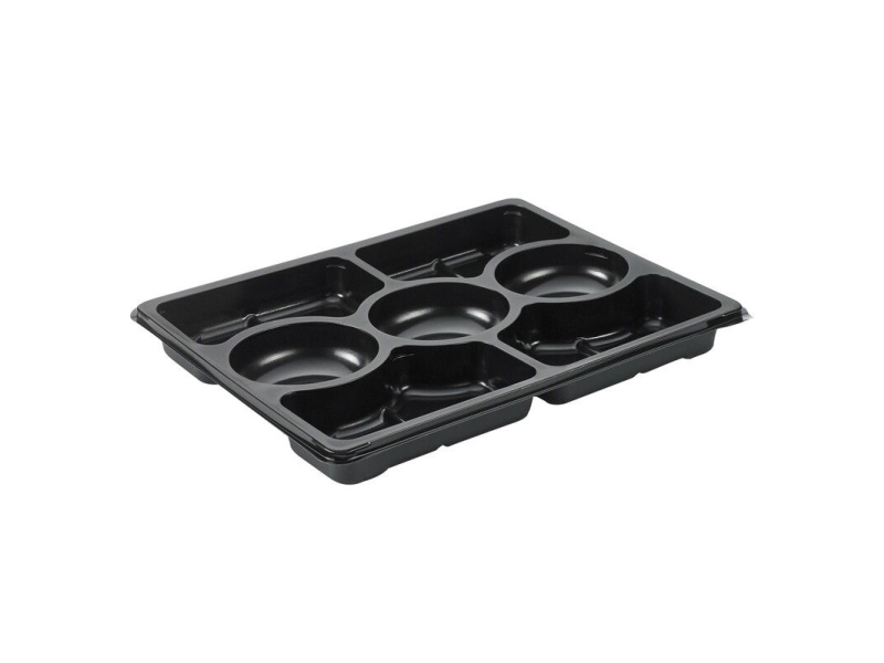 Plastbakke, Plus Pack Zen, 7-rums Rektangulær,310x250x33mm PET, sort, pakke a 60 stk Fødevaregodkend - (2 stk.)