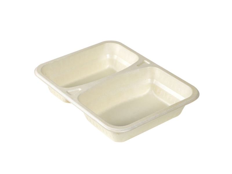Bagasse-Schale, Duni, 2-Fächer, 227X178x45 Mm, Wood-Fibre/Bioplast Beschichtet, Weiß Für Ofen & Mikrowelle, Karton