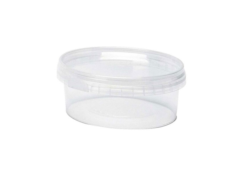 Plastbøtte, Rund 565 ml, Ø 118, højde 101 PP, transparent, m/låg, æske a 264 sæt