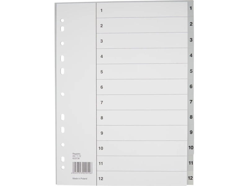 Register, Bantex, A4, 210X297 Mm, 1-12 Grau, Set Mit 1 St.