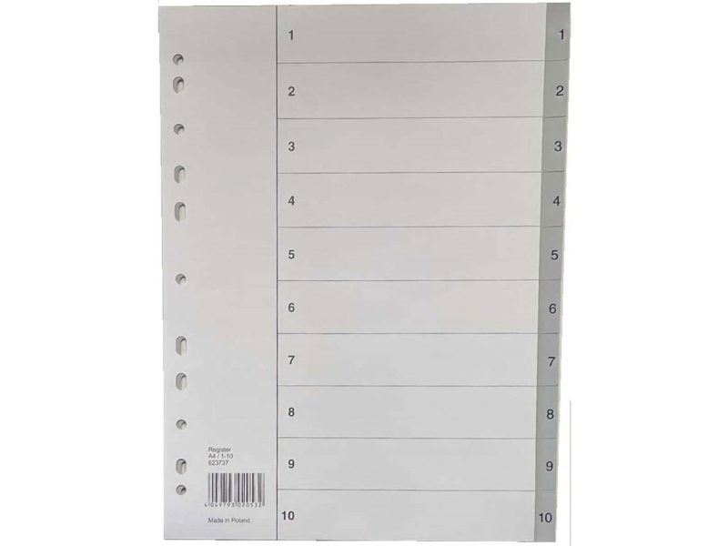 Register No Name PP A4 1-10 grå - (10 stk.)
